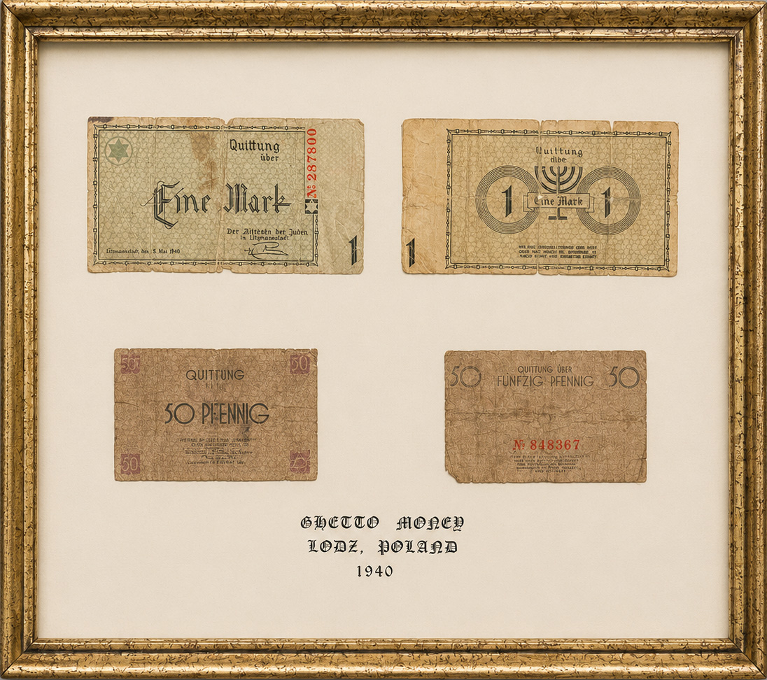 Framed Lodz Ghetto money from Poland, 1940